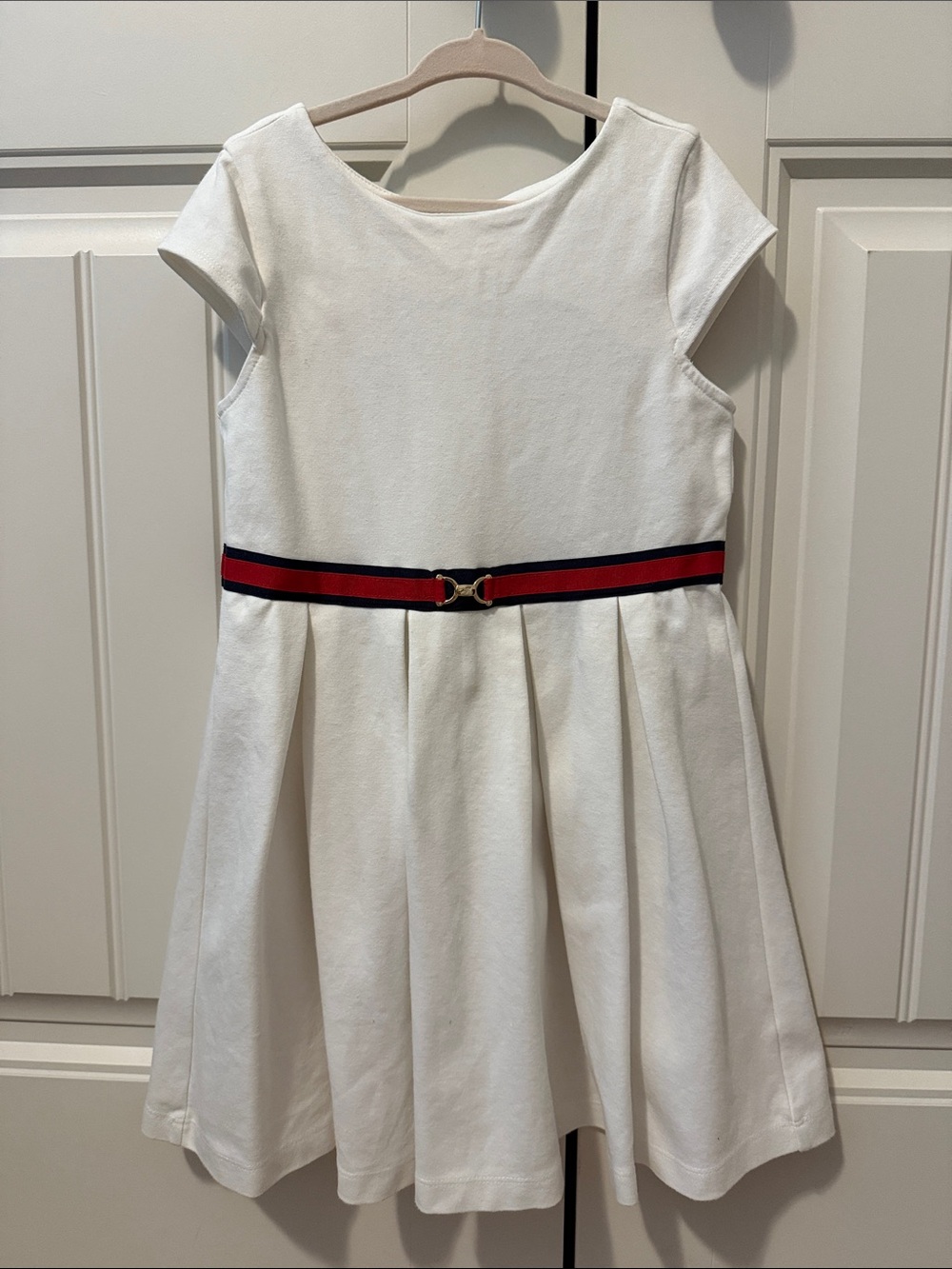 Janie and Jack White Dress with Red & Navy Waistband